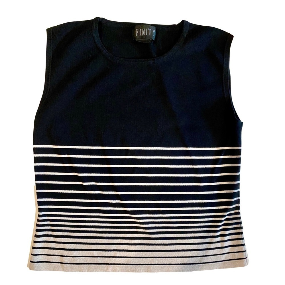 Finity Black and Off-white Stripped Top Office Basics Sleeveless Size Large